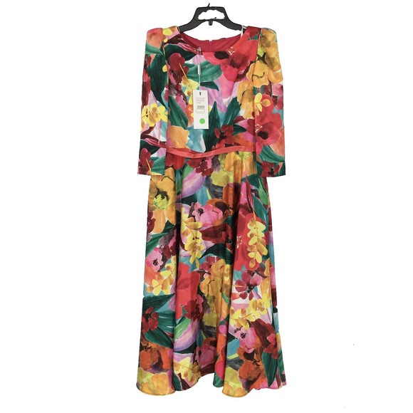 NWT CARLA RUIZ 99066 Size: Spain 42 /US 10 Rojo Red Floral Midi Dress - Picture 1 of 6